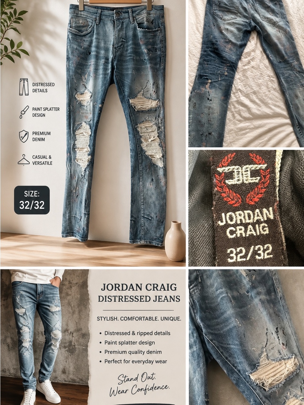 Jordan Light Blue Denim Jeans with Signature Button
